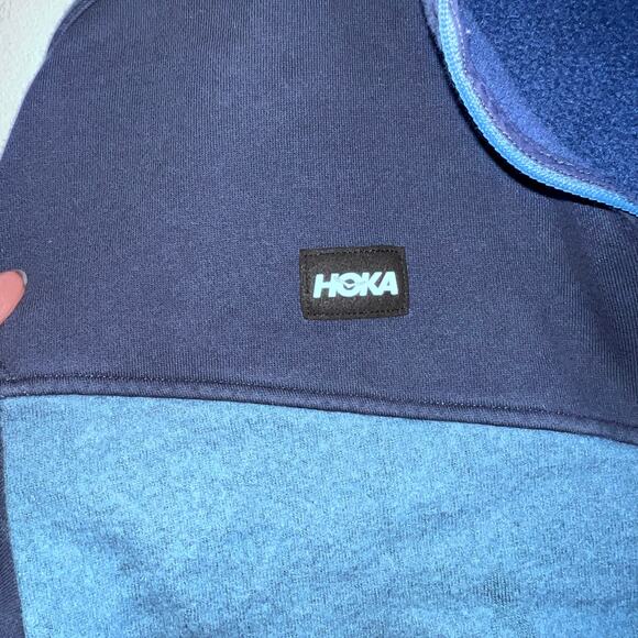 Hoka One One Blue Colorblock Quarter ZIp Wool Blend Hoodie Women's Size SX - Picture 4 of 7